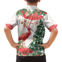 Personalized Trinidad And Tobago Christmas Kid Hawaiian Shirt Scarlet Ibis Wild Poinsettia Watercolor - Wonder Print Shop