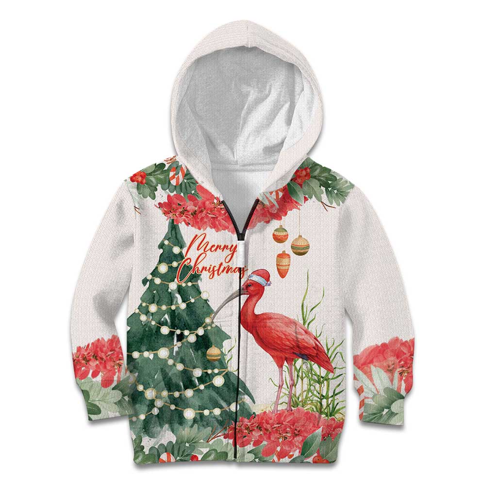 Personalized Trinidad And Tobago Christmas Kid Hoodie Scarlet Ibis Wild Poinsettia Watercolor - Wonder Print Shop