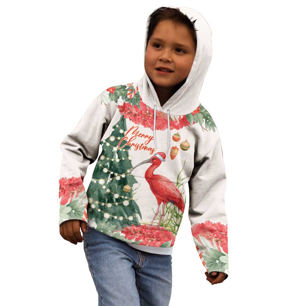 Personalized Trinidad And Tobago Christmas Kid Hoodie Scarlet Ibis Wild Poinsettia Watercolor - Wonder Print Shop