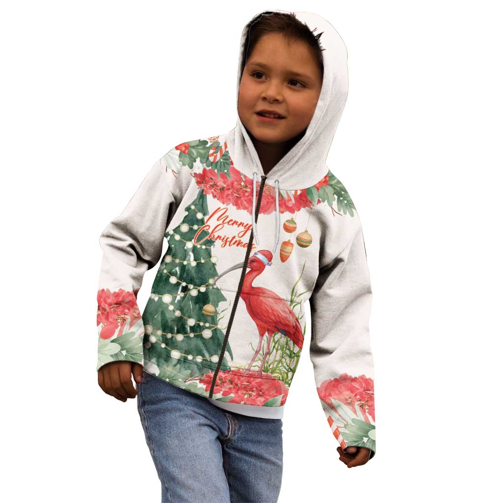 Personalized Trinidad And Tobago Christmas Kid Hoodie Scarlet Ibis Wild Poinsettia Watercolor - Wonder Print Shop