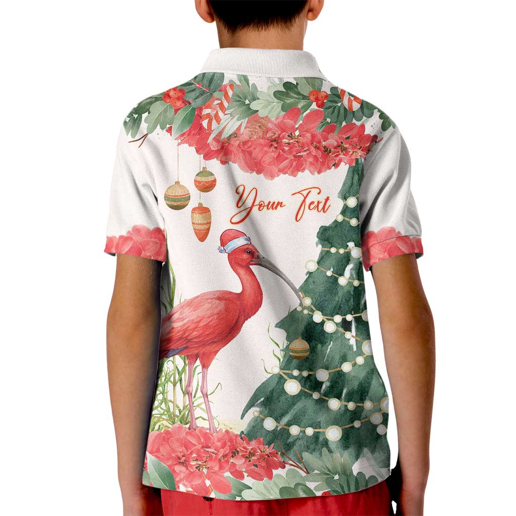 Personalized Trinidad And Tobago Christmas Kid Polo Shirt Scarlet Ibis Wild Poinsettia Watercolor - Wonder Print Shop