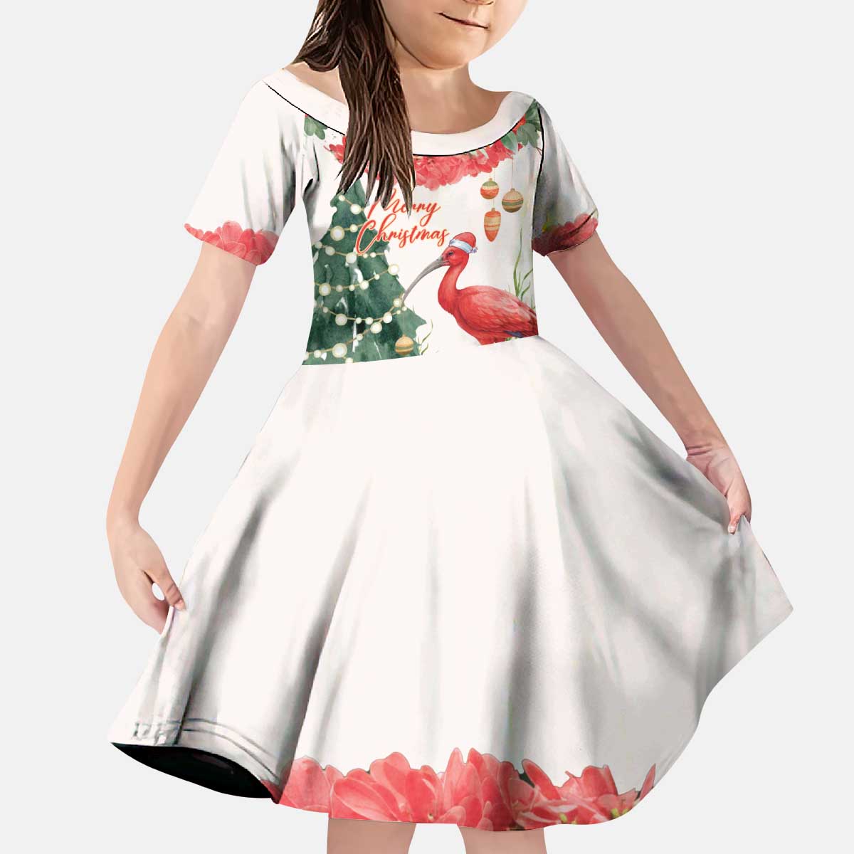 Personalized Trinidad And Tobago Christmas Kid Short Sleeve Dress Scarlet Ibis Wild Poinsettia Watercolor - Wonder Print Shop