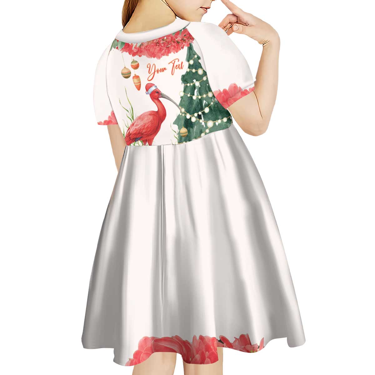 Personalized Trinidad And Tobago Christmas Kid Short Sleeve Dress Scarlet Ibis Wild Poinsettia Watercolor - Wonder Print Shop