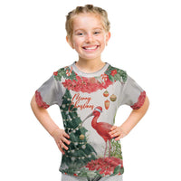 Personalized Trinidad And Tobago Christmas Kid T Shirt Scarlet Ibis Wild Poinsettia Watercolor - Wonder Print Shop