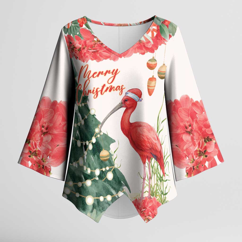 Personalized Trinidad And Tobago Christmas Kimono Sleeve Blouse Scarlet Ibis Wild Poinsettia Watercolor - Wonder Print Shop