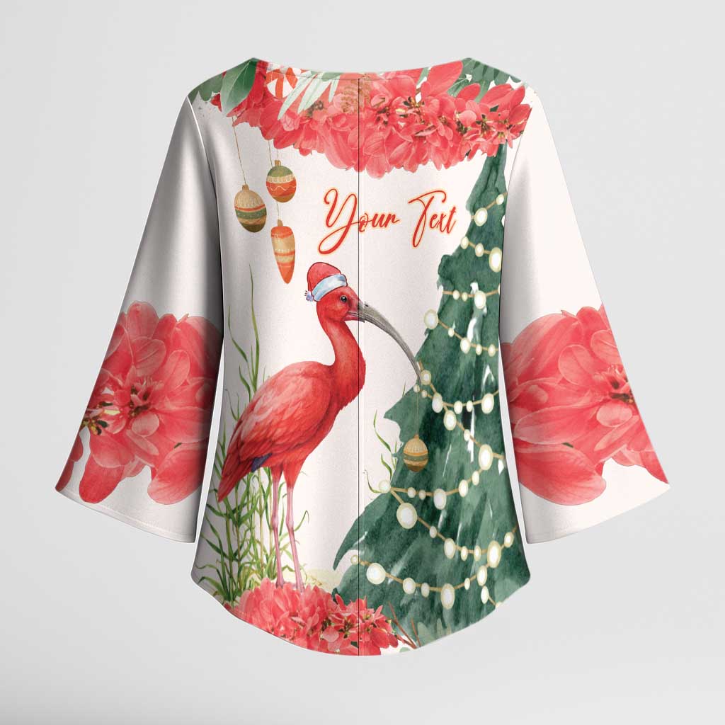 Personalized Trinidad And Tobago Christmas Kimono Sleeve Blouse Scarlet Ibis Wild Poinsettia Watercolor - Wonder Print Shop