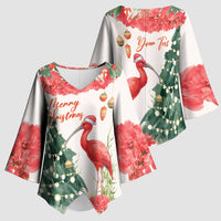 Personalized Trinidad And Tobago Christmas Kimono Sleeve Blouse Scarlet Ibis Wild Poinsettia Watercolor - Wonder Print Shop