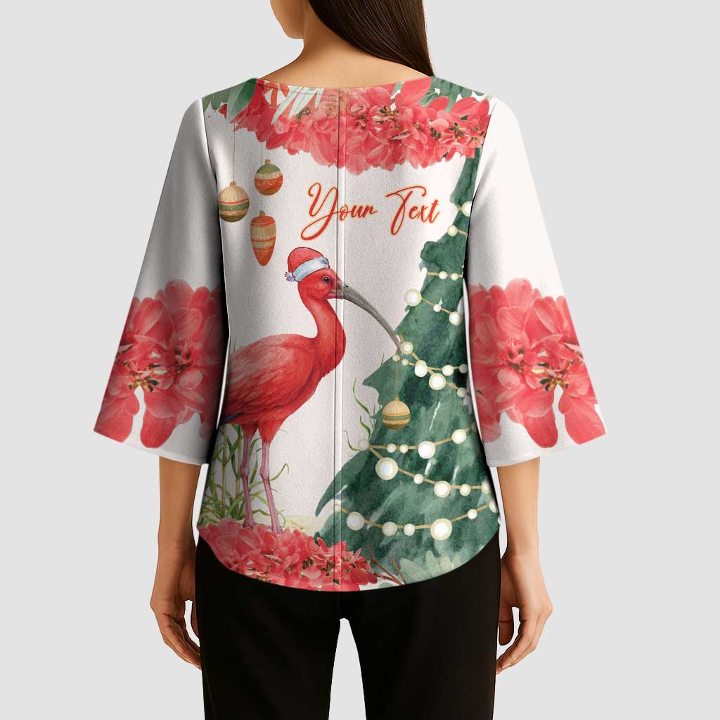 Personalized Trinidad And Tobago Christmas Kimono Sleeve Blouse Scarlet Ibis Wild Poinsettia Watercolor - Wonder Print Shop