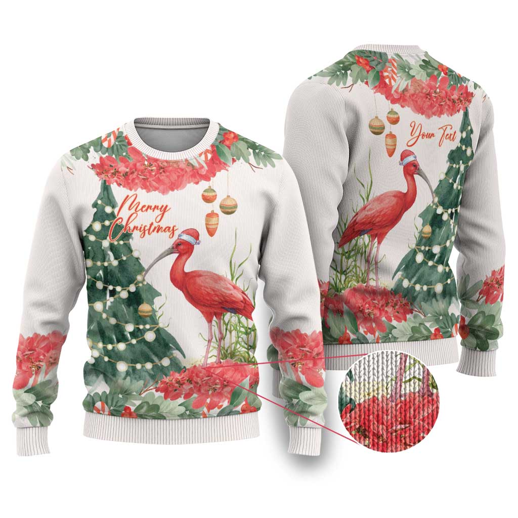 Personalized Trinidad And Tobago Christmas Ugly Christmas Sweater Scarlet Ibis Wild Poinsettia Watercolor - Wonder Print Shop