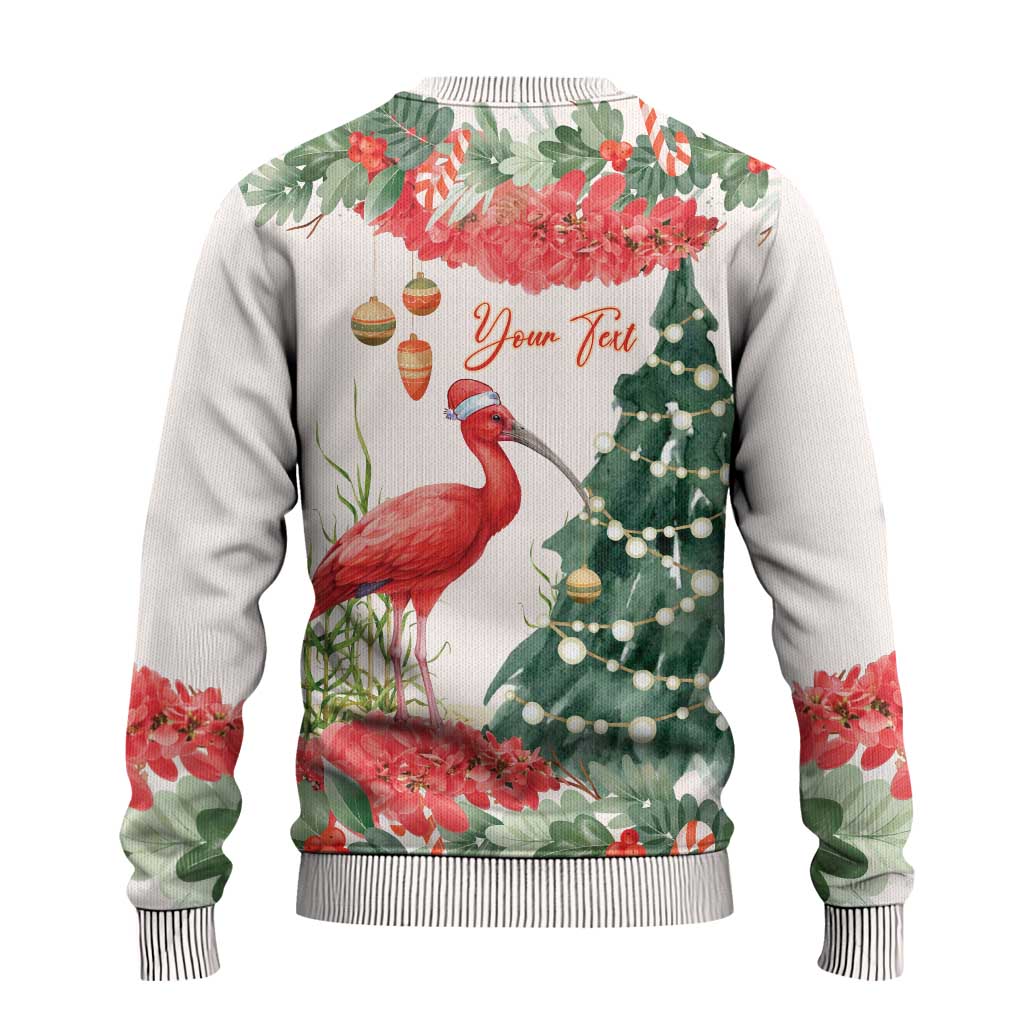 Personalized Trinidad And Tobago Christmas Ugly Christmas Sweater Scarlet Ibis Wild Poinsettia Watercolor - Wonder Print Shop