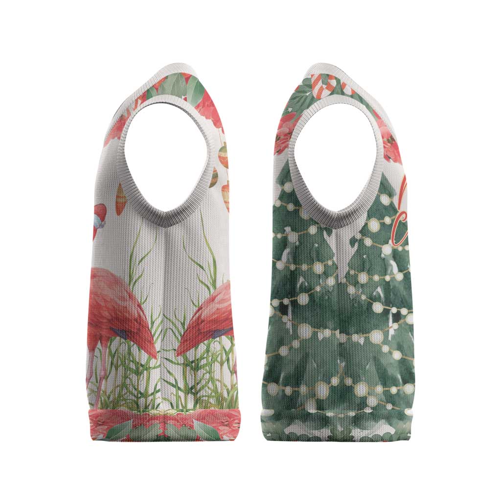 Personalized Trinidad And Tobago Christmas Knitted V-Neck Vest Scarlet Ibis Wild Poinsettia Watercolor - Wonder Print Shop