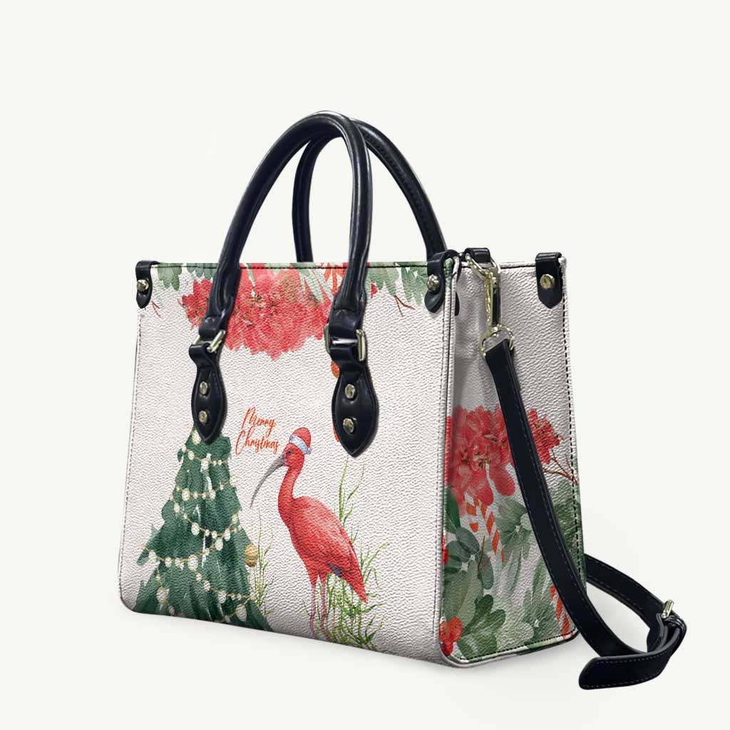 Trinidad And Tobago Christmas Leather Bag Scarlet Ibis Wild Poinsettia Watercolor - Wonder Print Shop