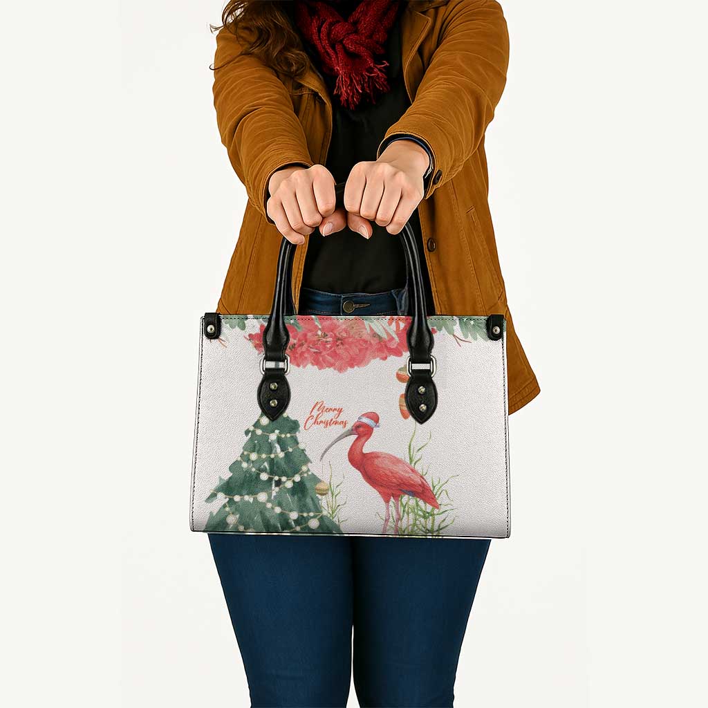 Trinidad And Tobago Christmas Leather Bag Scarlet Ibis Wild Poinsettia Watercolor - Wonder Print Shop