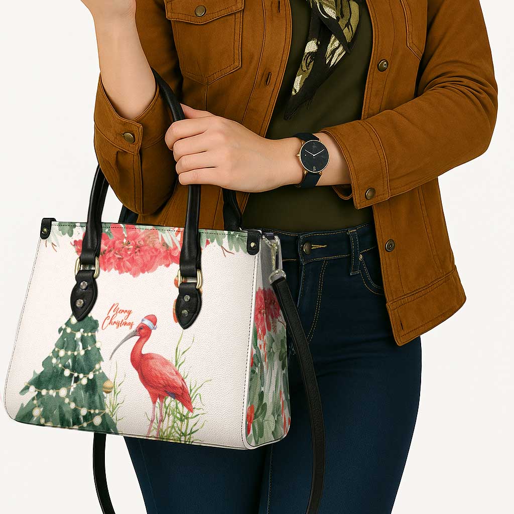 Trinidad And Tobago Christmas Leather Bag Scarlet Ibis Wild Poinsettia Watercolor - Wonder Print Shop