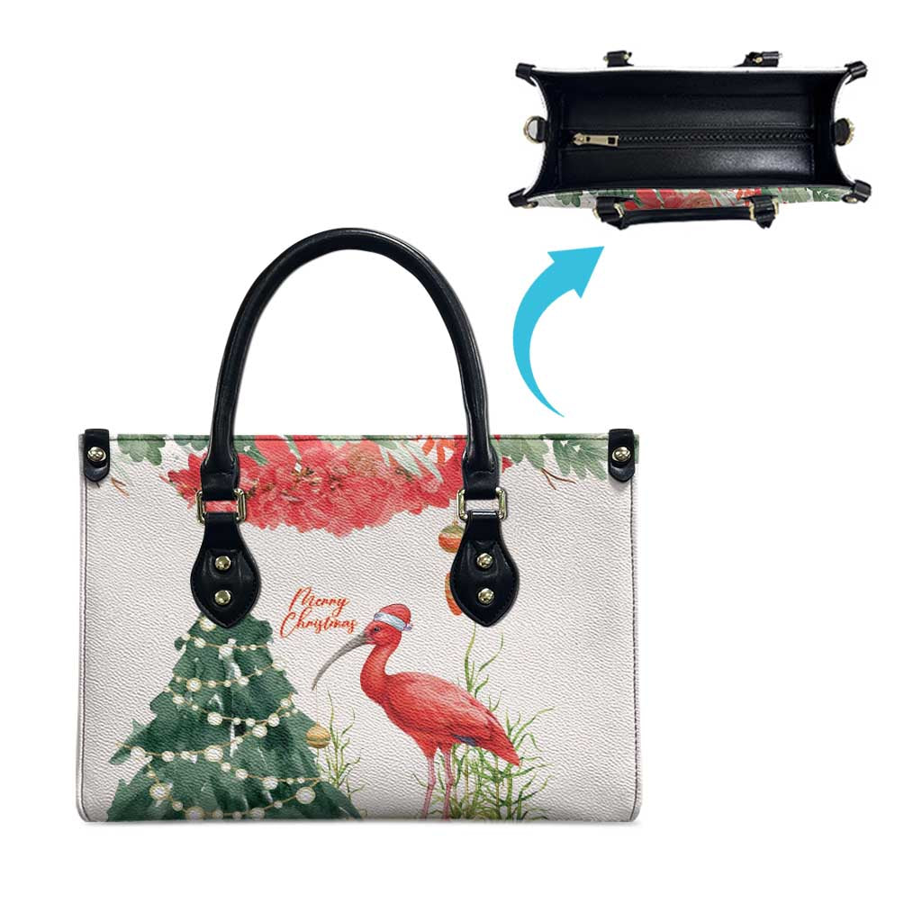 Trinidad And Tobago Christmas Leather Bag Scarlet Ibis Wild Poinsettia Watercolor - Wonder Print Shop