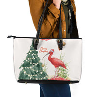 Trinidad And Tobago Christmas Leather Tote Bag Scarlet Ibis Wild Poinsettia Watercolor - Wonder Print Shop