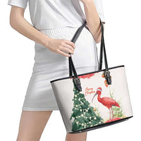 Trinidad And Tobago Christmas Leather Tote Bag Scarlet Ibis Wild Poinsettia Watercolor - Wonder Print Shop