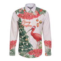 Personalized Trinidad And Tobago Christmas Long Sleeve Button Shirt Scarlet Ibis Wild Poinsettia Watercolor - Wonder Print Shop