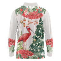 Personalized Trinidad And Tobago Christmas Long Sleeve Polo Shirt Scarlet Ibis Wild Poinsettia Watercolor - Wonder Print Shop