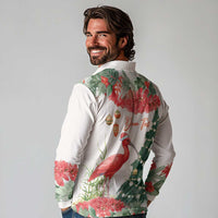 Personalized Trinidad And Tobago Christmas Long Sleeve Polo Shirt Scarlet Ibis Wild Poinsettia Watercolor - Wonder Print Shop