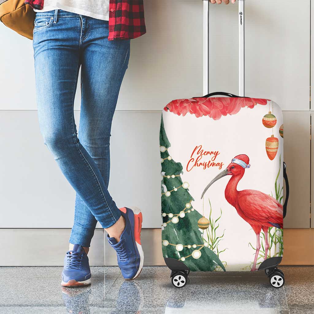 Trinidad And Tobago Christmas Luggage Cover Scarlet Ibis Wild Poinsettia Watercolor - Wonder Print Shop