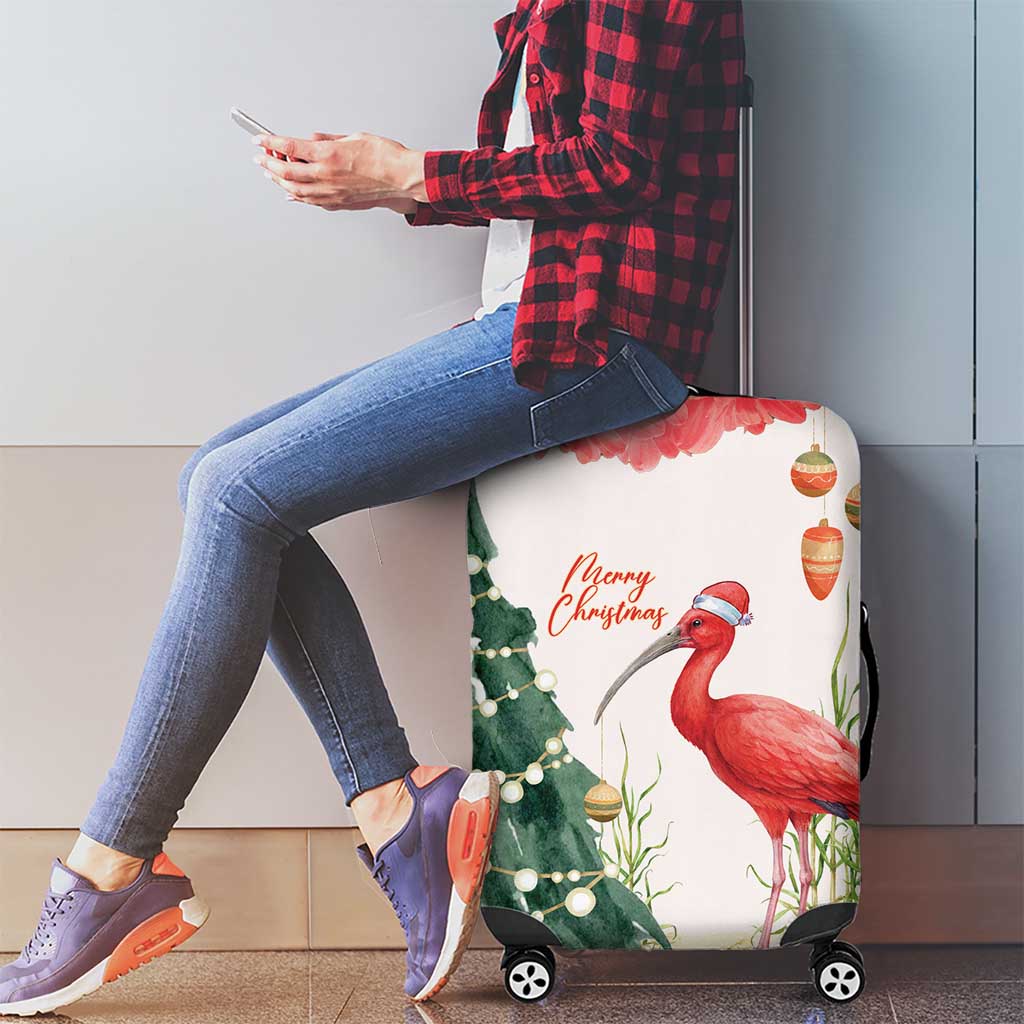 Trinidad And Tobago Christmas Luggage Cover Scarlet Ibis Wild Poinsettia Watercolor - Wonder Print Shop