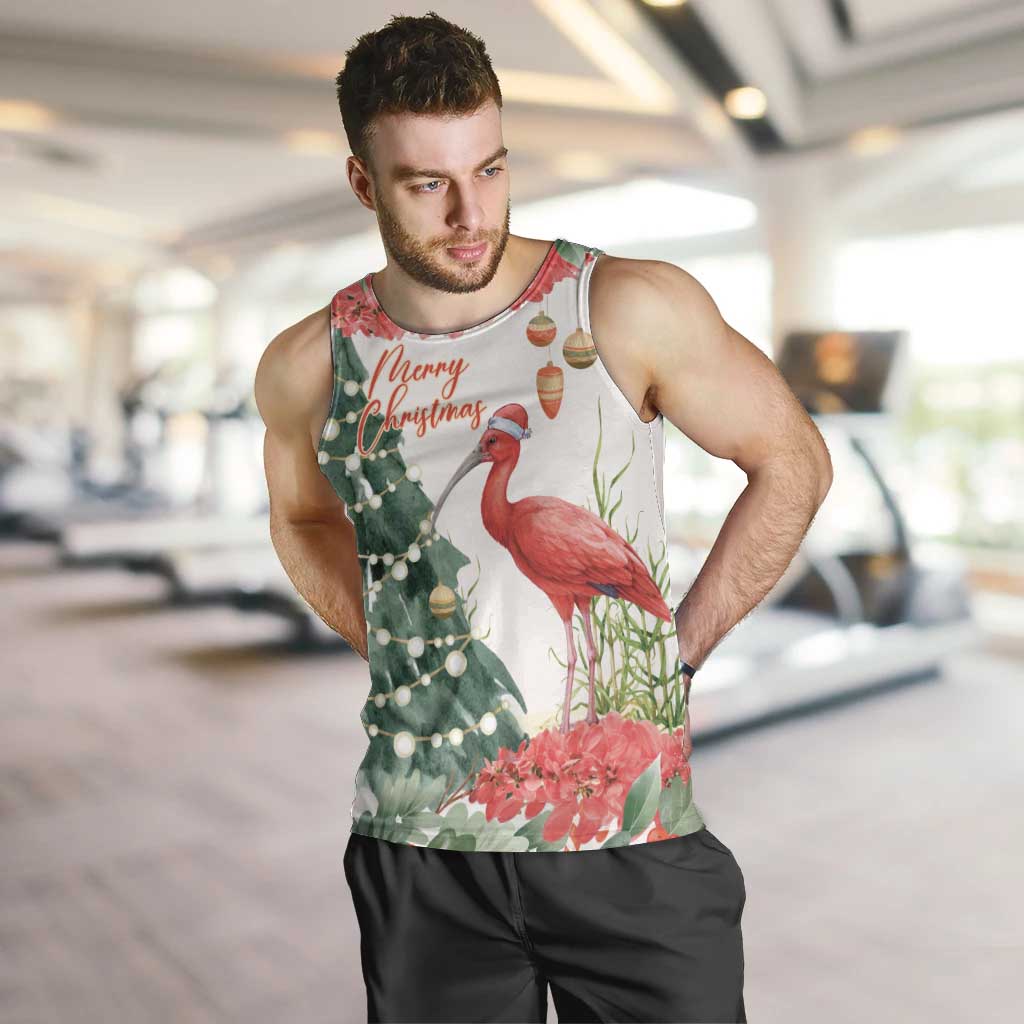 Personalized Trinidad And Tobago Christmas Men Tank Top Scarlet Ibis Wild Poinsettia Watercolor - Wonder Print Shop