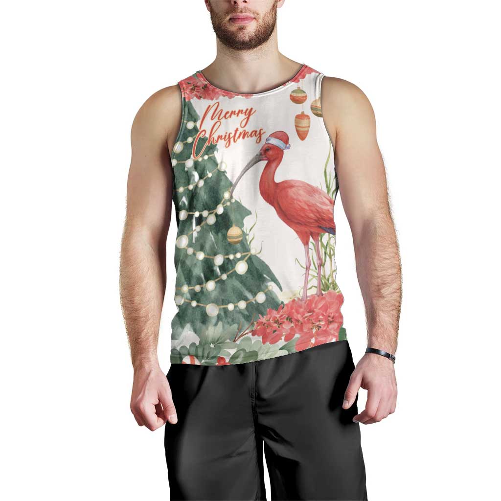 Personalized Trinidad And Tobago Christmas Men Tank Top Scarlet Ibis Wild Poinsettia Watercolor - Wonder Print Shop