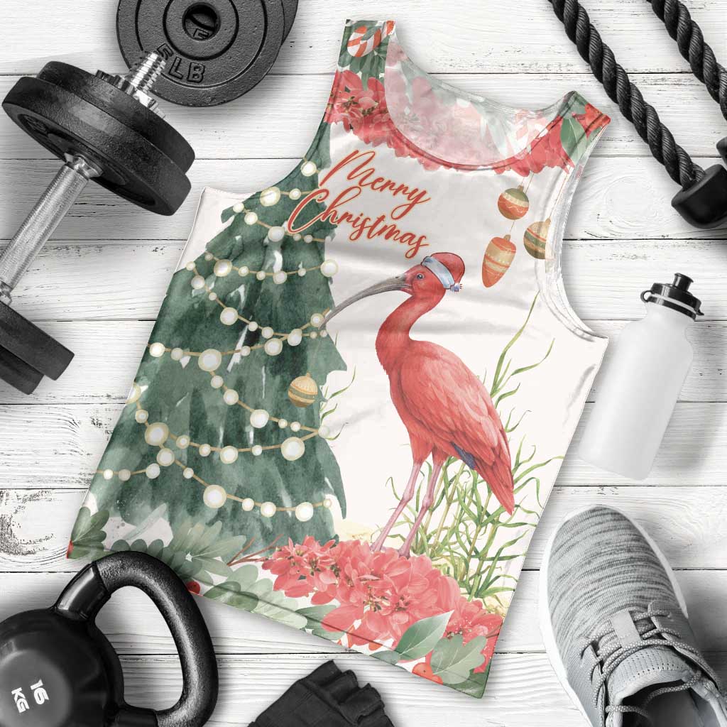 Personalized Trinidad And Tobago Christmas Men Tank Top Scarlet Ibis Wild Poinsettia Watercolor - Wonder Print Shop