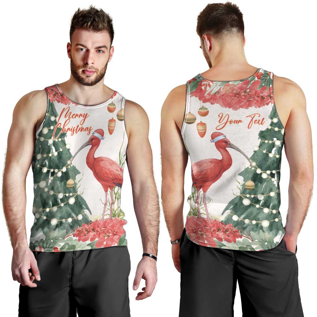 Personalized Trinidad And Tobago Christmas Men Tank Top Scarlet Ibis Wild Poinsettia Watercolor - Wonder Print Shop