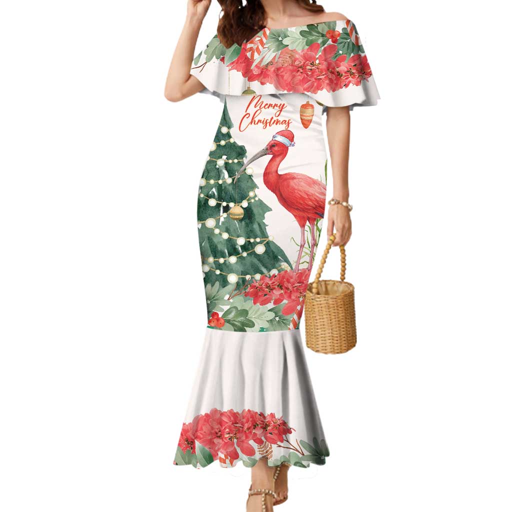 Personalized Trinidad And Tobago Christmas Mermaid Dress Scarlet Ibis Wild Poinsettia Watercolor - Wonder Print Shop