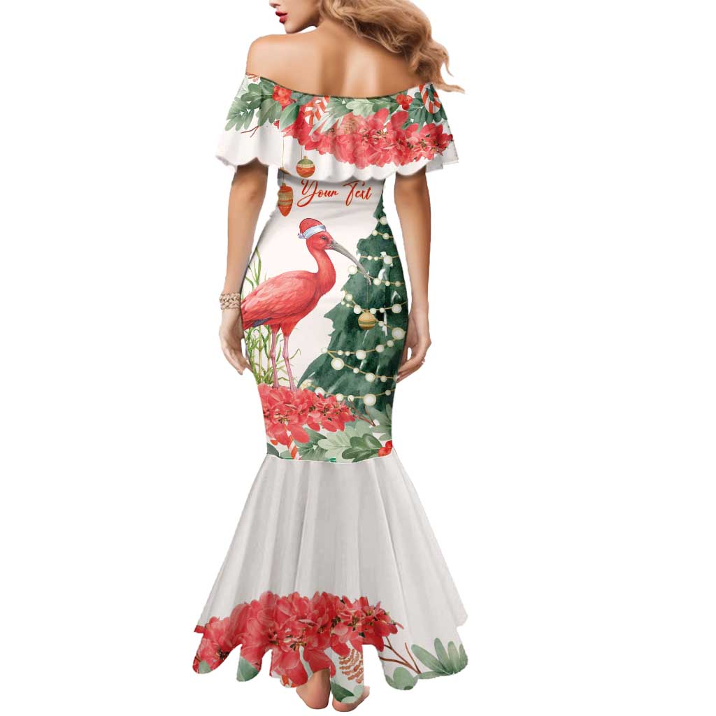 Personalized Trinidad And Tobago Christmas Mermaid Dress Scarlet Ibis Wild Poinsettia Watercolor - Wonder Print Shop