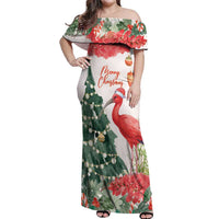 Personalized Trinidad And Tobago Christmas Off Shoulder Maxi Dress Scarlet Ibis Wild Poinsettia Watercolor - Wonder Print Shop