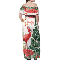 Personalized Trinidad And Tobago Christmas Off Shoulder Maxi Dress Scarlet Ibis Wild Poinsettia Watercolor - Wonder Print Shop