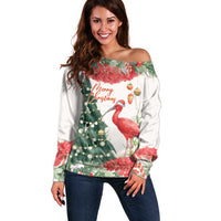 Personalized Trinidad And Tobago Christmas Off Shoulder Sweater Scarlet Ibis Wild Poinsettia Watercolor - Wonder Print Shop