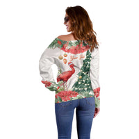 Personalized Trinidad And Tobago Christmas Off Shoulder Sweater Scarlet Ibis Wild Poinsettia Watercolor - Wonder Print Shop