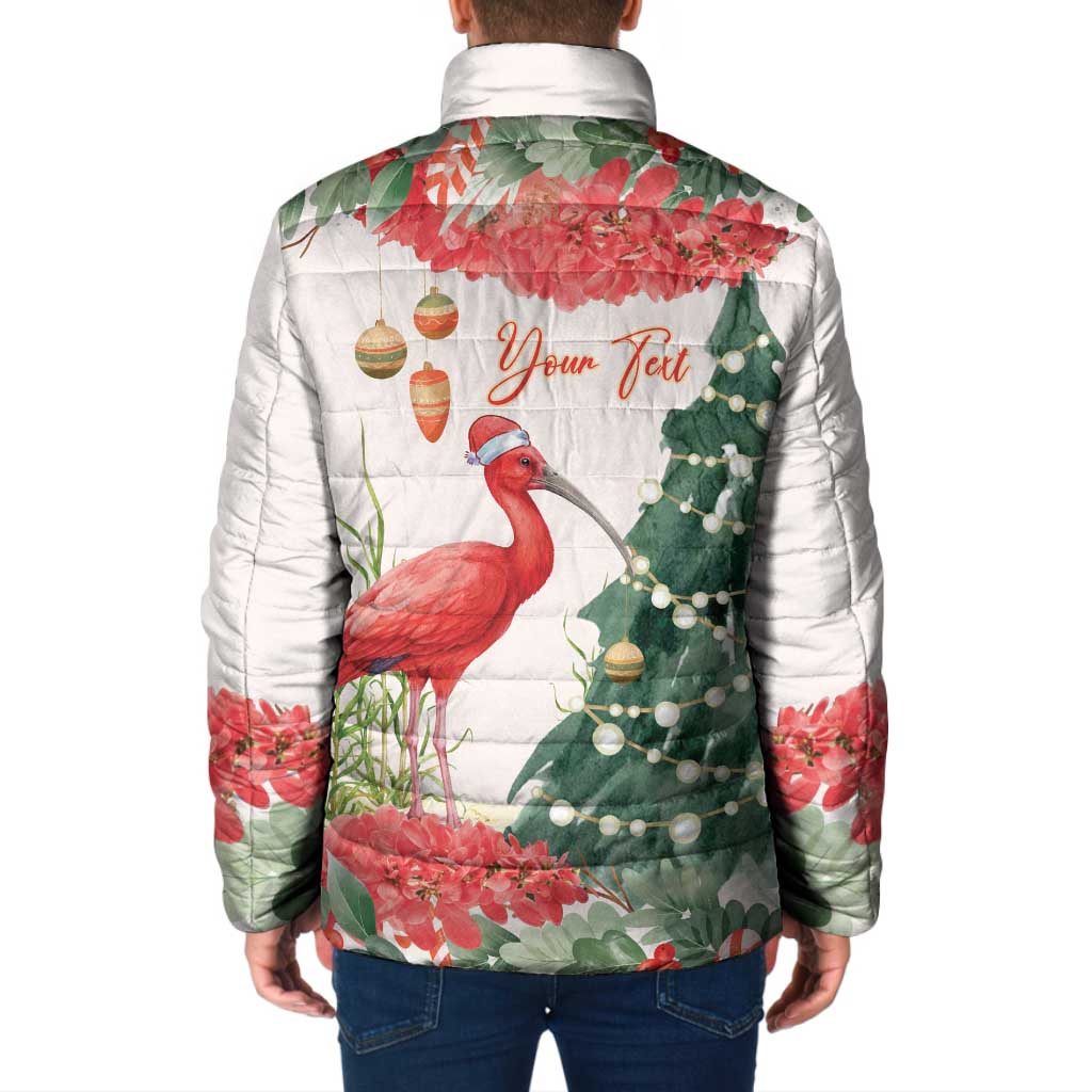 Personalized Trinidad And Tobago Christmas Padded Jacket Scarlet Ibis Wild Poinsettia Watercolor - Wonder Print Shop