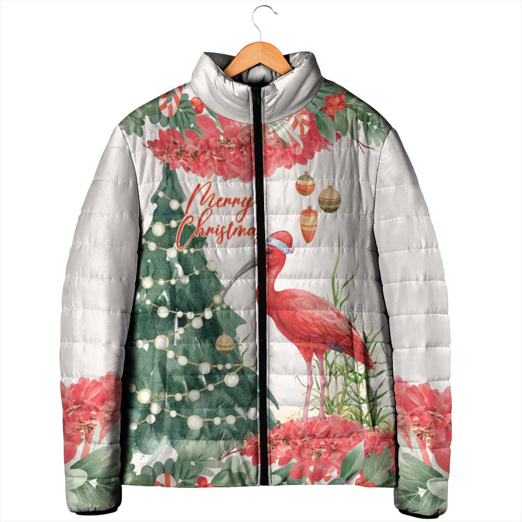 Personalized Trinidad And Tobago Christmas Padded Jacket Scarlet Ibis Wild Poinsettia Watercolor - Wonder Print Shop