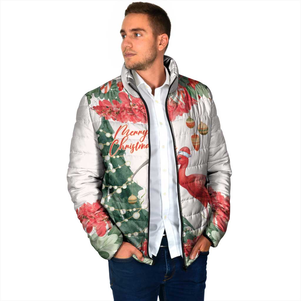 Personalized Trinidad And Tobago Christmas Padded Jacket Scarlet Ibis Wild Poinsettia Watercolor - Wonder Print Shop