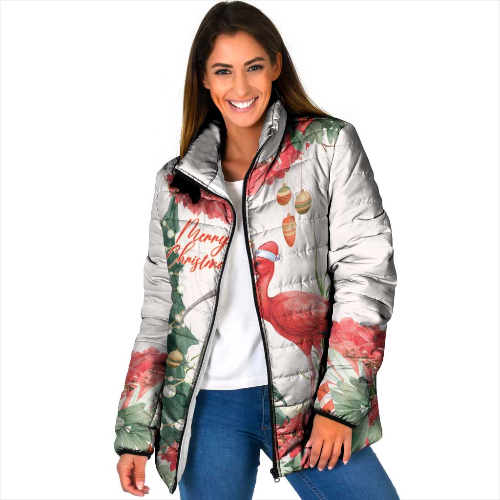Personalized Trinidad And Tobago Christmas Padded Jacket Scarlet Ibis Wild Poinsettia Watercolor - Wonder Print Shop