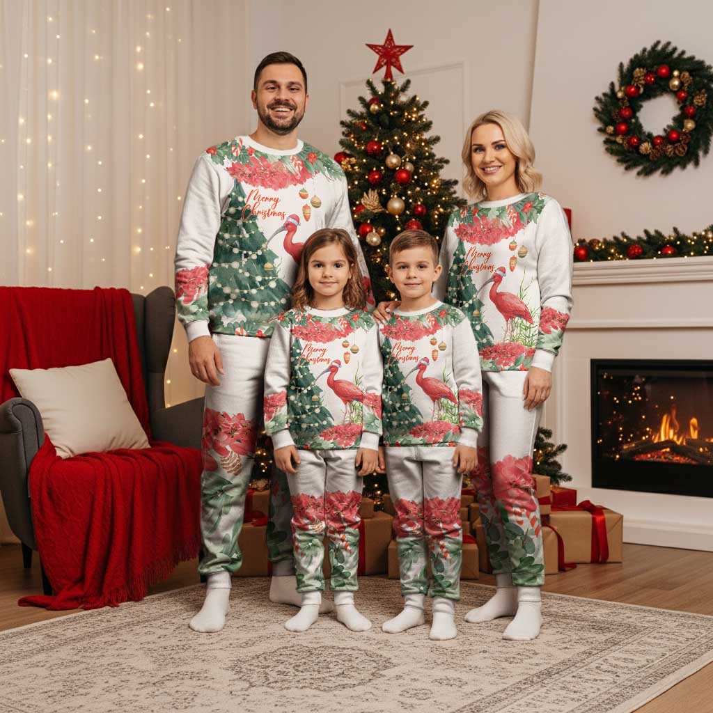 Personalized Trinidad And Tobago Christmas Pajama Set Scarlet Ibis Wild Poinsettia Watercolor - Wonder Print Shop
