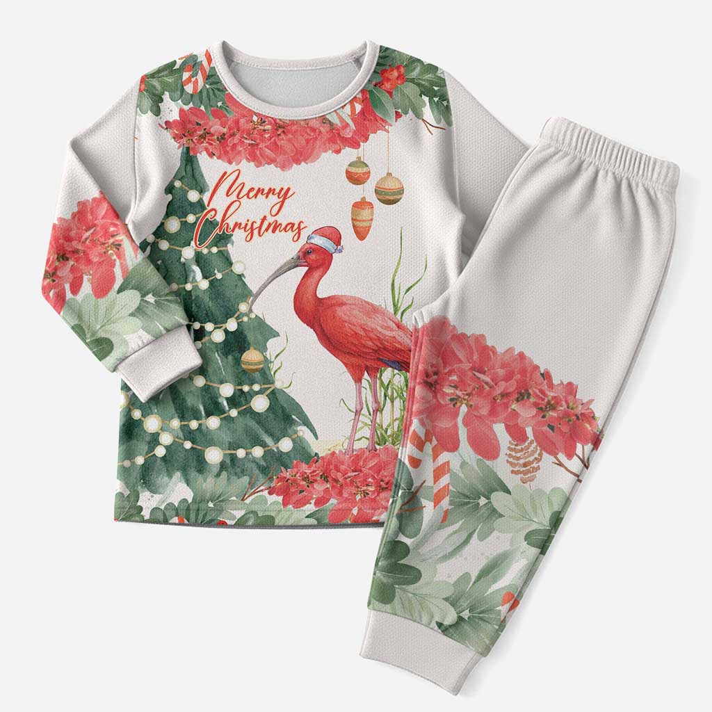 Personalized Trinidad And Tobago Christmas Pajama Set Scarlet Ibis Wild Poinsettia Watercolor - Wonder Print Shop