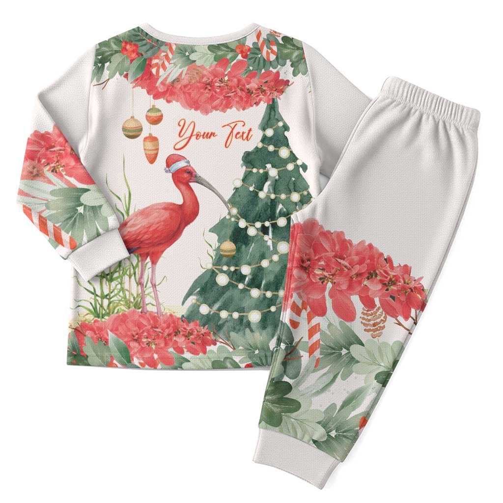 Personalized Trinidad And Tobago Christmas Pajama Set Scarlet Ibis Wild Poinsettia Watercolor - Wonder Print Shop