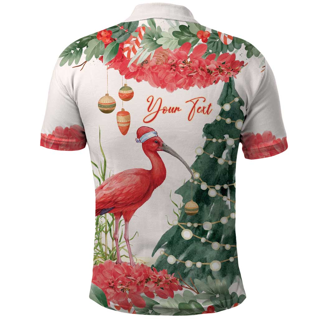 Personalized Trinidad And Tobago Christmas Polo Shirt Scarlet Ibis Wild Poinsettia Watercolor - Wonder Print Shop