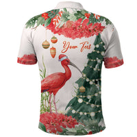Personalized Trinidad And Tobago Christmas Polo Shirt Scarlet Ibis Wild Poinsettia Watercolor - Wonder Print Shop