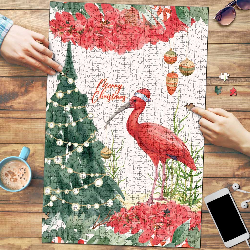 Trinidad And Tobago Christmas Puzzle Scarlet Ibis Wild Poinsettia Watercolor - Wonder Print Shop