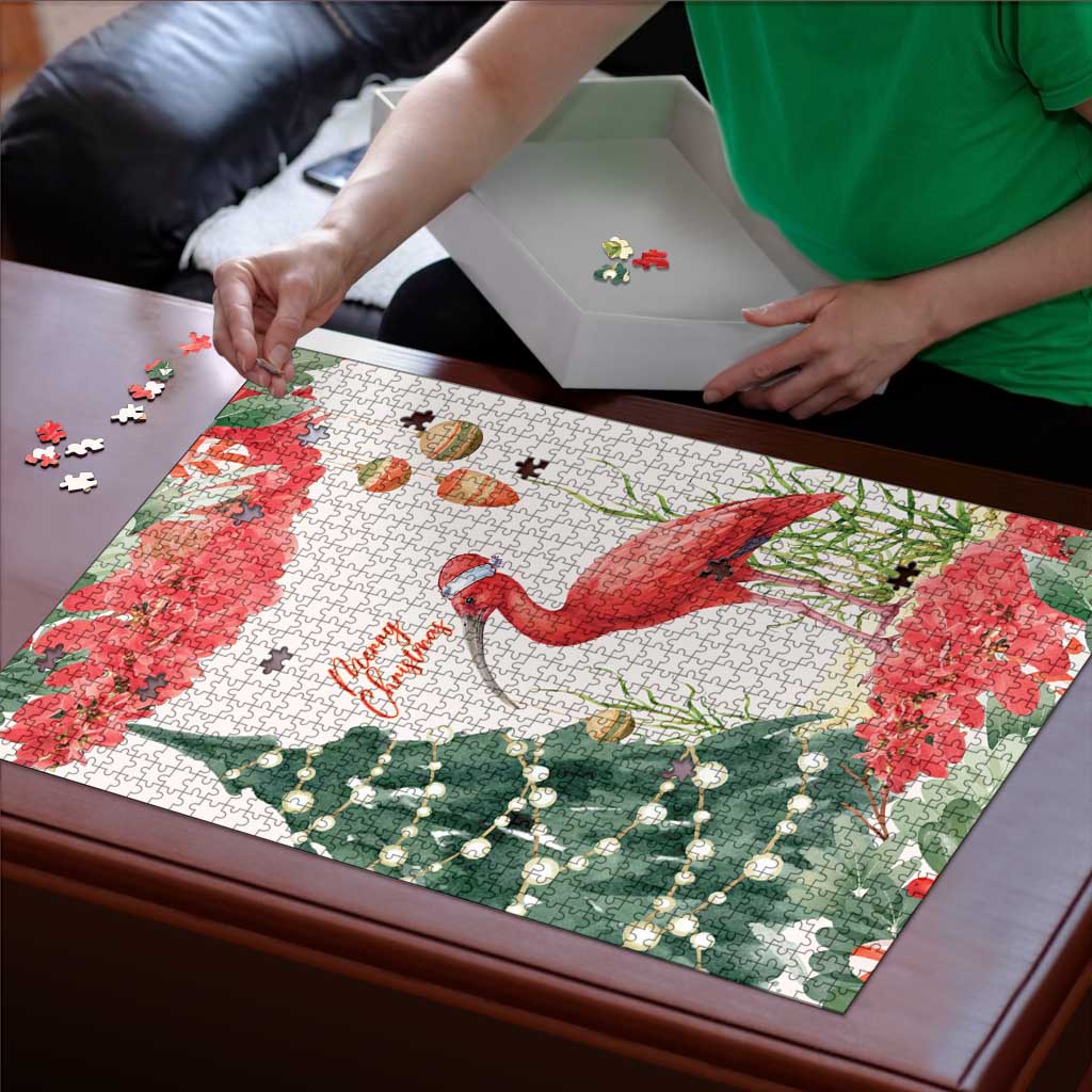 Trinidad And Tobago Christmas Puzzle Scarlet Ibis Wild Poinsettia Watercolor - Wonder Print Shop