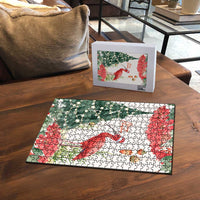 Trinidad And Tobago Christmas Puzzle Scarlet Ibis Wild Poinsettia Watercolor - Wonder Print Shop