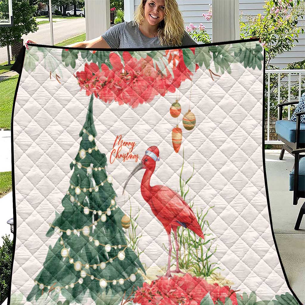Trinidad And Tobago Christmas Quilt Scarlet Ibis Wild Poinsettia Watercolor - Wonder Print Shop