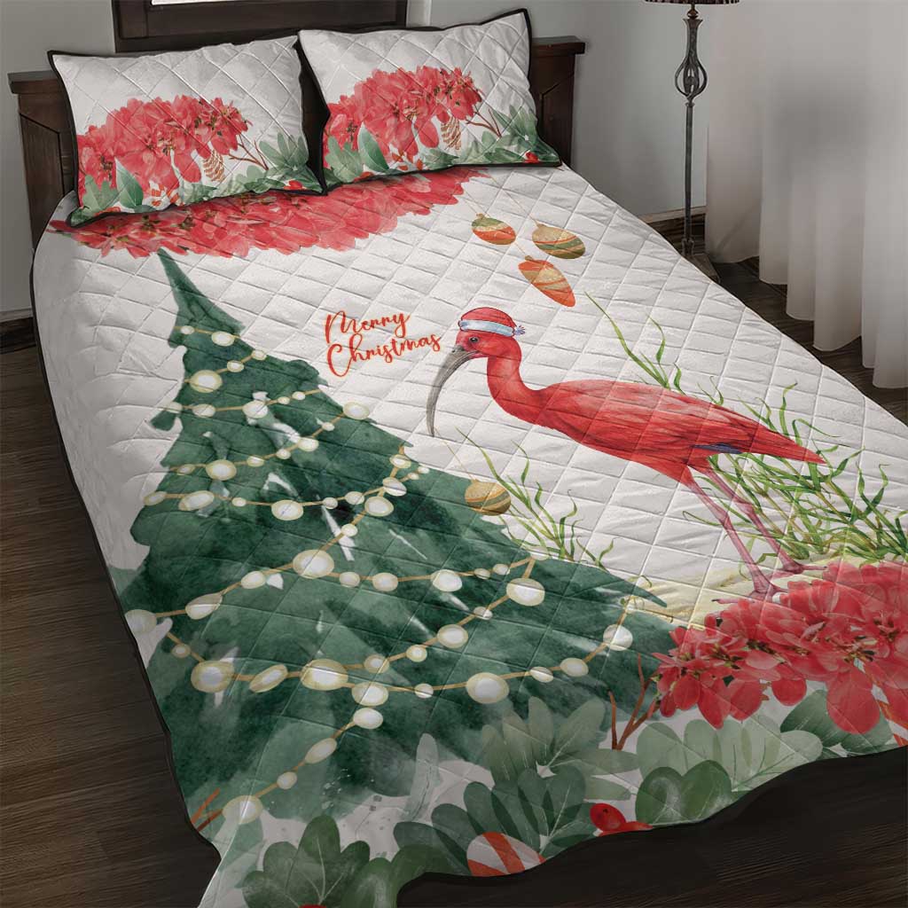Trinidad And Tobago Christmas Quilt Bed Set Scarlet Ibis Wild Poinsettia Watercolor - Wonder Print Shop